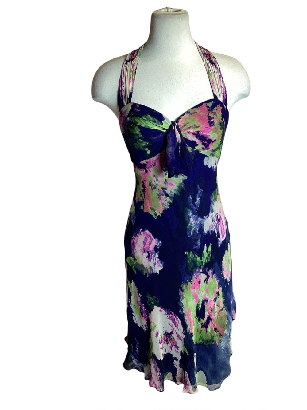 Vintage y2k Cache Silk Tie-Dye Abstract Mini Dress Size 6 Small